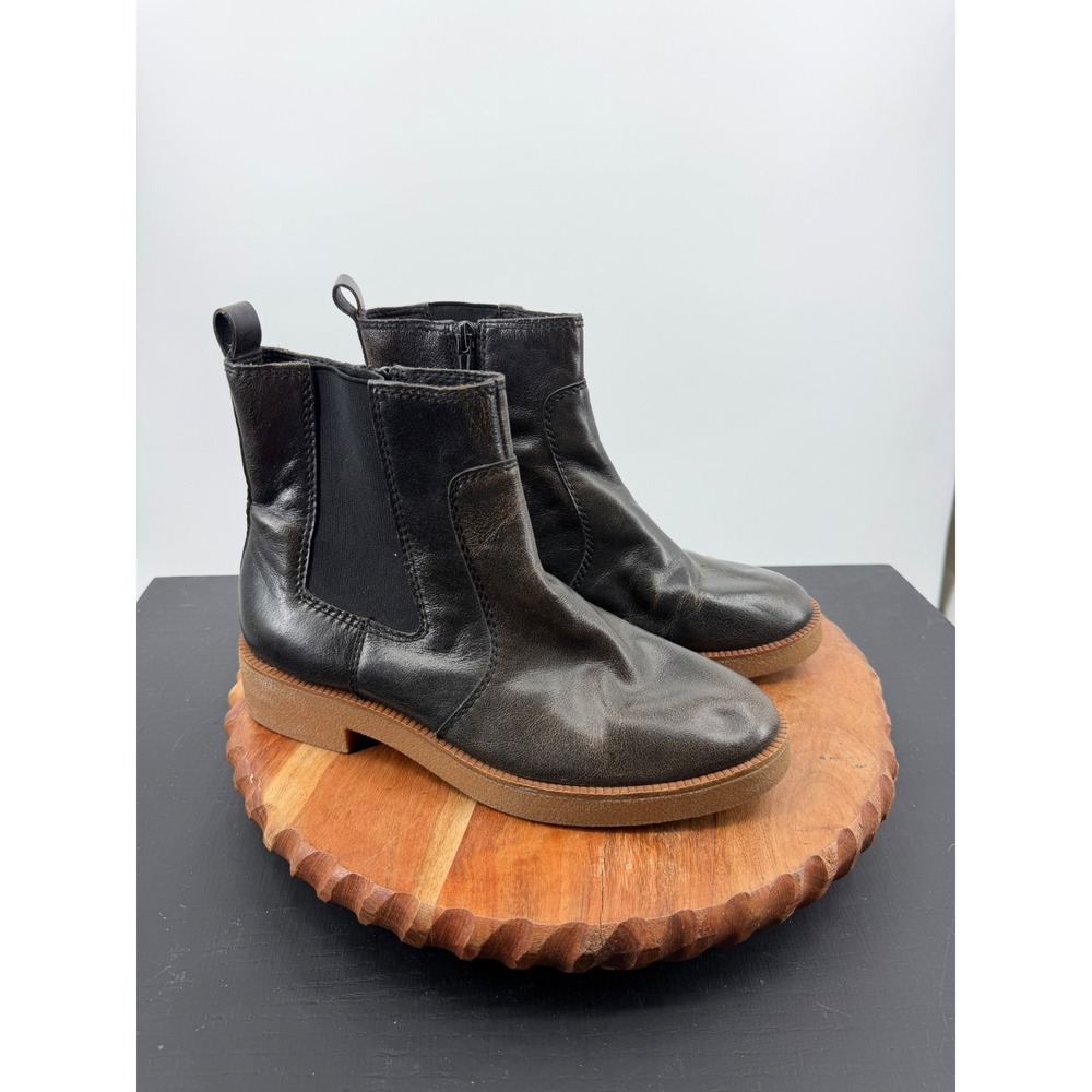 Lucky Brand Ressy Boots Women 8 brown Leather Platform Chelsea Side Zip Ankle